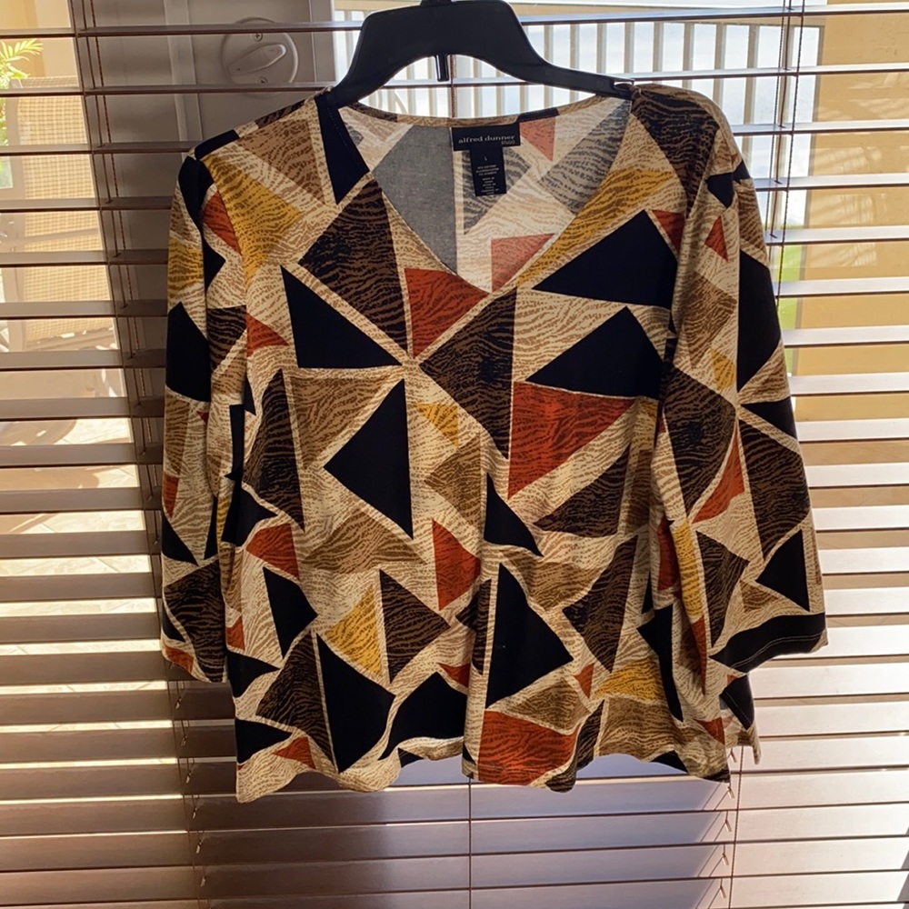 alfred dunner studio women blouse black tan orange soft large